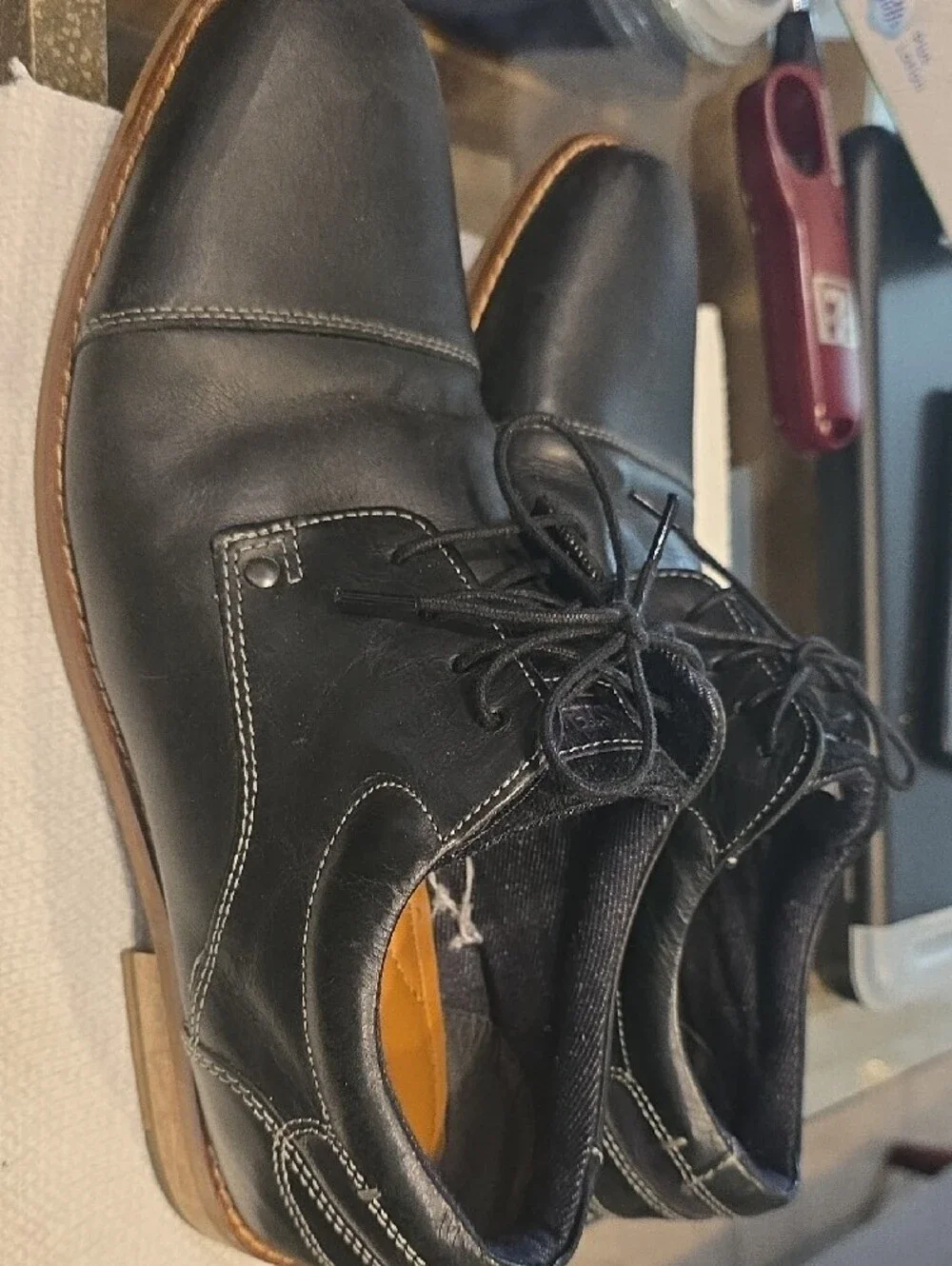 Steve Madden Black Leather Derby Shoes with Brown Welt